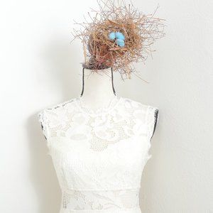 XXI White Lace Faux LTHR Zipper Back Dress